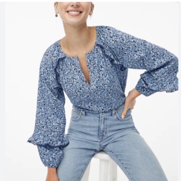J. Crew Factory Tops - J Crew Factory Floral Ruffle Trim Pheasant Top